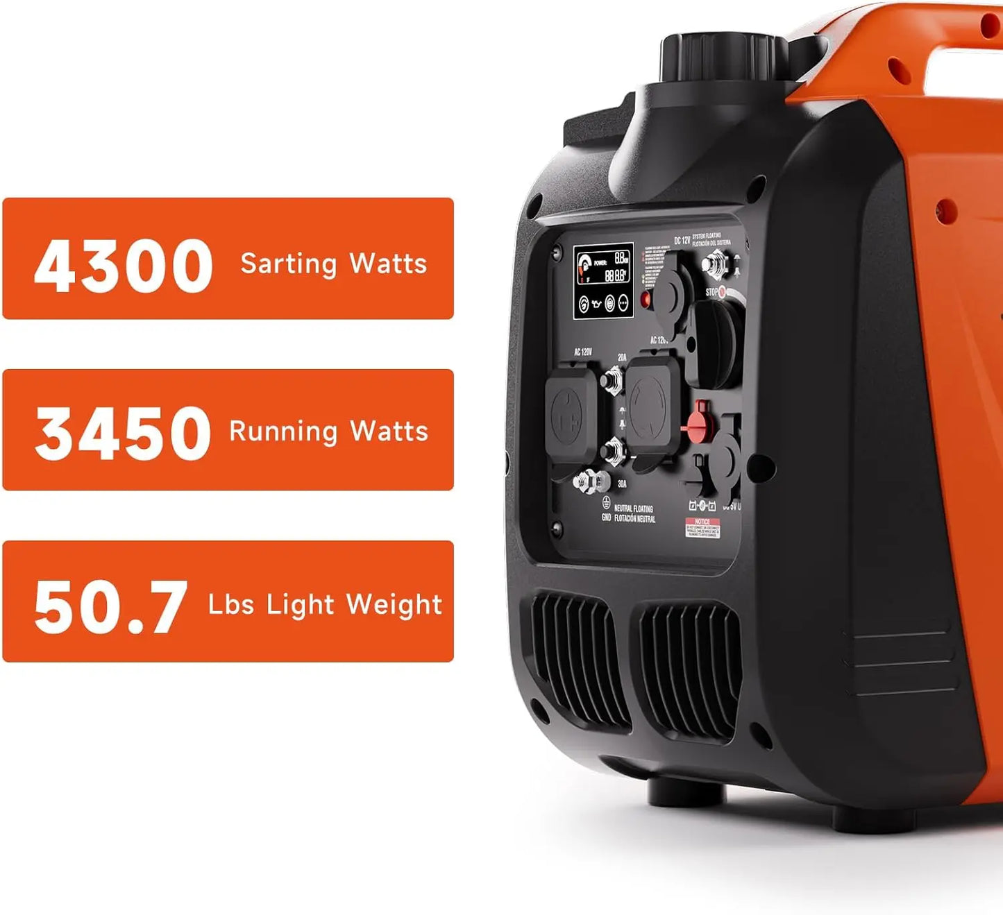Inverter Generator 4300W Gas Powered Portable Generator Super Quiet Outdoor Generator RV Ready for Camping Tools and Home